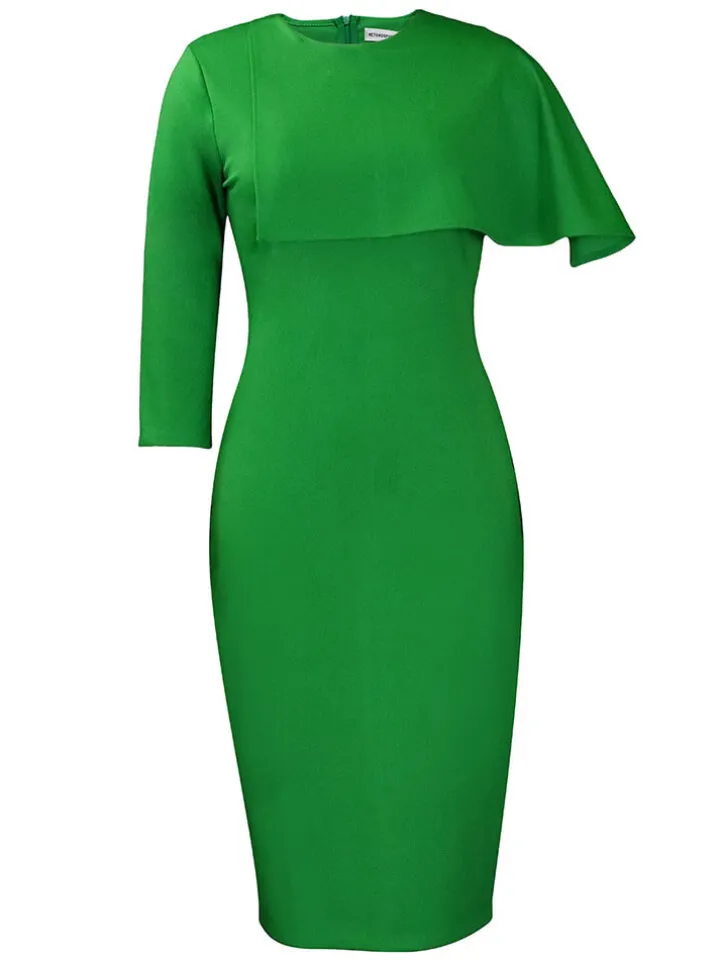 Half Sleeve Asymmetrical Bodycon Midi Dress