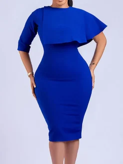 Half Sleeve Asymmetrical Bodycon Midi Dress