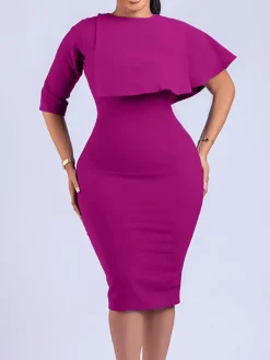 Half Sleeve Asymmetrical Bodycon Midi Dress