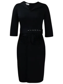 Half Sleeve Solid Color Bodycon Midi Dress