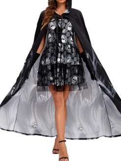 Halloween Costume Set Skeleton Cape Dress