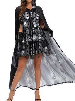 Halloween Costume Set Skeleton Cape Dress
