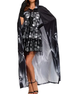 Halloween Costume Set Skeleton Cape Dress