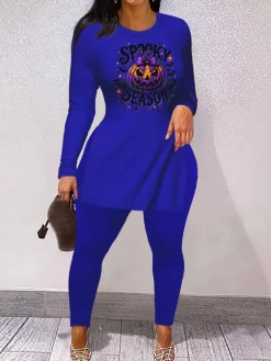 Halloween Print Split Hem Pants Set