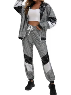 Halloween 80s Disco Glitter Jacket Pants Sets