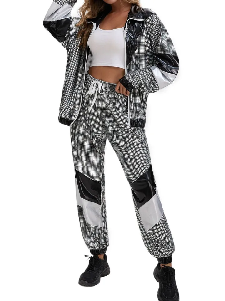 Halloween 80s Disco Glitter Jacket Pants Sets