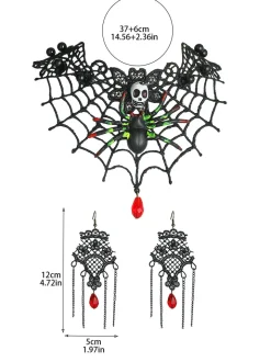 Halloween Skull Spider Lace Necklace u0026 Earring Set
