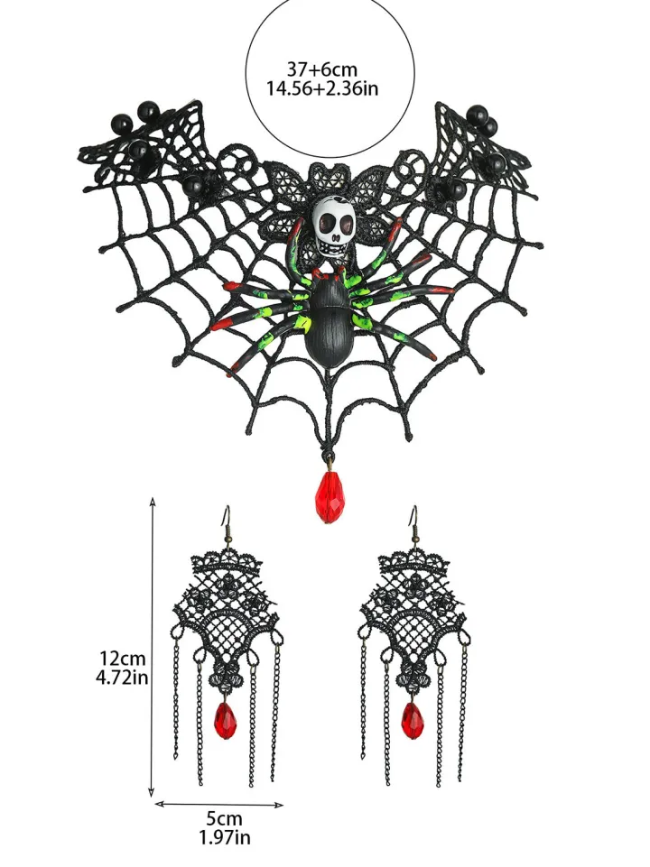 Halloween Skull Spider Lace Necklace u0026 Earring Set