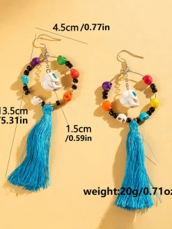Halloween Skull Tassel Beaded Earrings