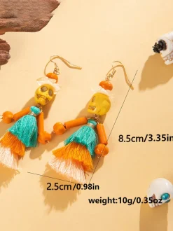 Halloween Skull Tassel Beaded Earrings