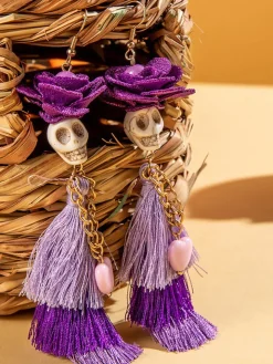 Halloween Skull Tassel Beaded Earrings
