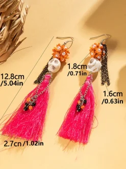 Halloween Skull Tassel Beaded Earrings