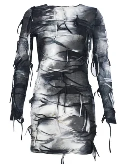 Halloween Tie-Dye Knit Long Sleeve Backless Dress