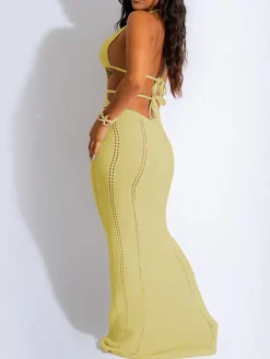 Halter Cut Out Tie Waist Maxi Dress
