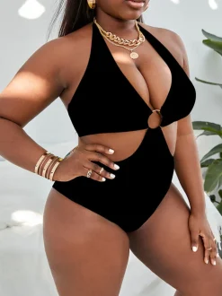 Halter Neck Floral Print Bodycon Swimsuit