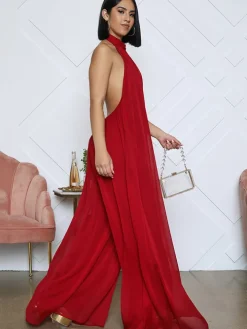 Halter Neck Sleeveless Backless Wide Leg Jumpsuit