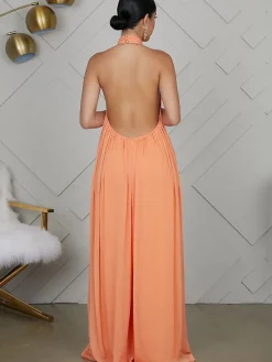 Halter Neck Sleeveless Backless Wide Leg Jumpsuit
