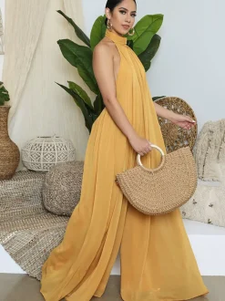 Halter Neck Sleeveless Backless Wide Leg Jumpsuit