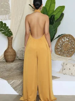Halter Neck Sleeveless Backless Wide Leg Jumpsuit