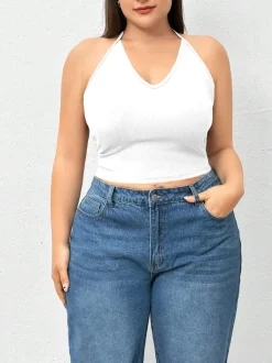 Halter Neck Solid Color Knit Tank Top