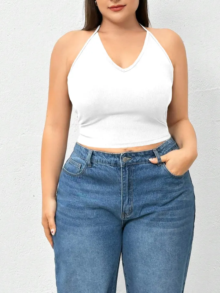 Halter Neck Solid Color Knit Tank Top