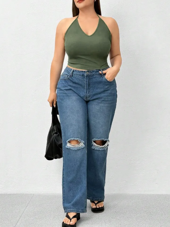 Halter Neck Solid Color Knit Tank Top