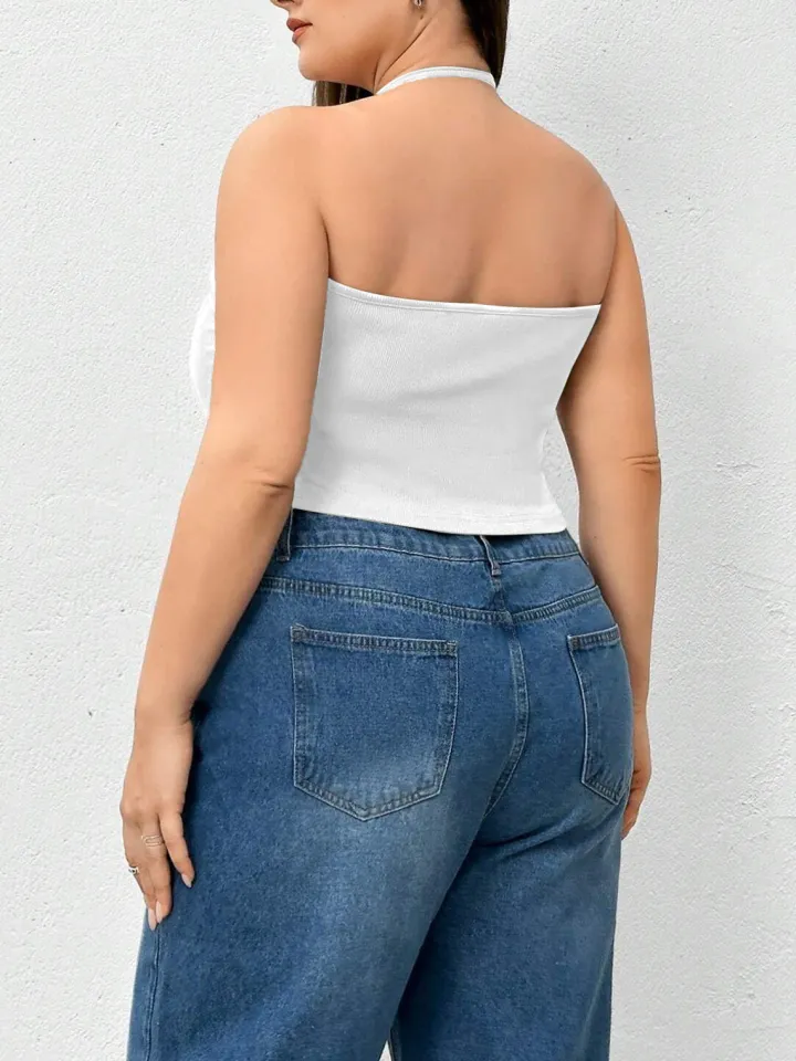 Halter Neck Solid Color Knit Tank Top