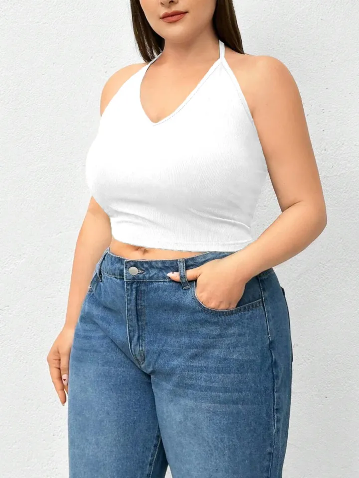 Halter Neck Solid Color Knit Tank Top