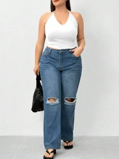 Halter Neck Solid Color Knit Tank Top