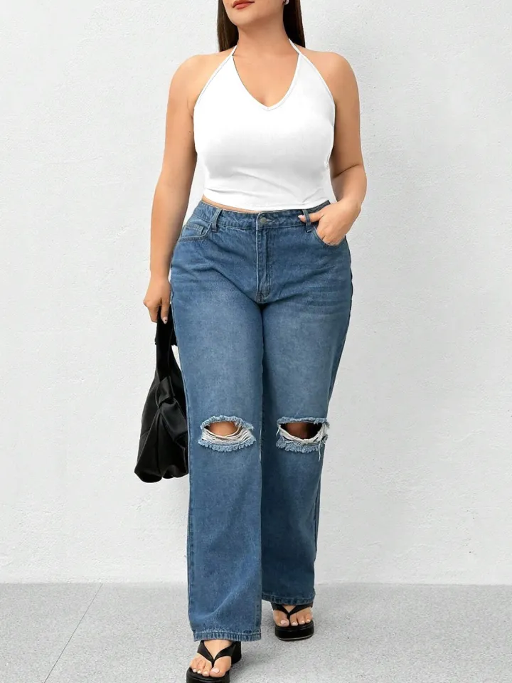 Halter Neck Solid Color Knit Tank Top