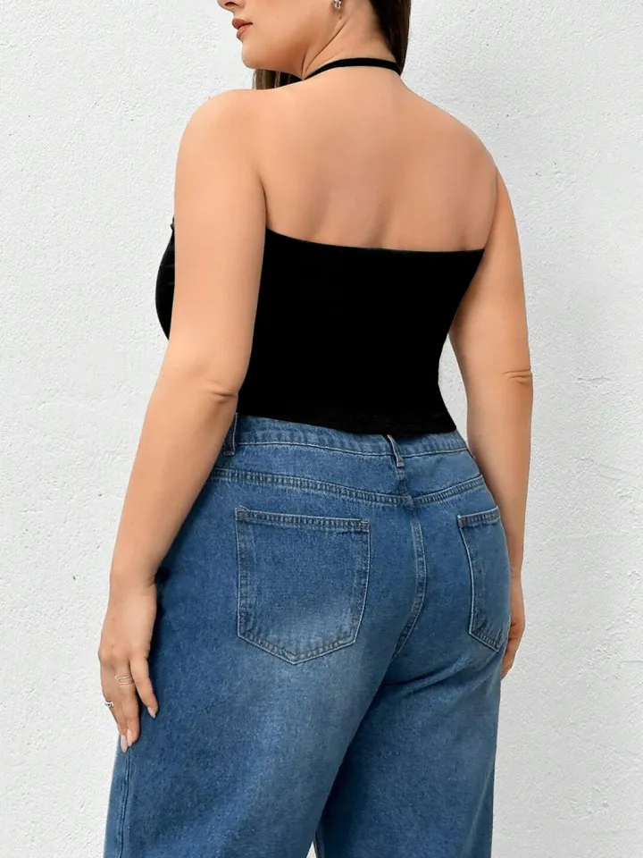 Halter Neck Solid Color Knit Tank Top