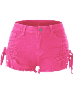 High Waist Ripped Lace Up Tassel Shorts