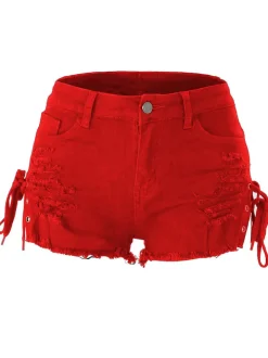 High Waist Ripped Lace Up Tassel Shorts