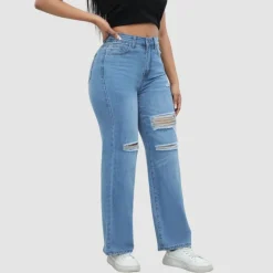 High Waist Ripped Wide Leg Jeans
