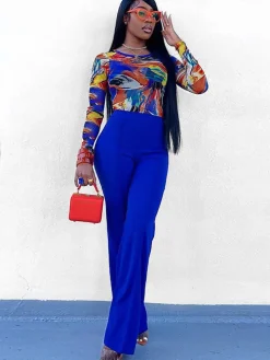 High Waist Solid Color Flares Long Pants