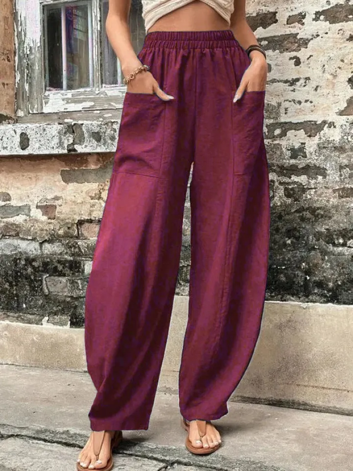 High Waisted Straight Leg Pants with Pockets