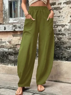 High Waisted Straight Leg Pants with Pockets