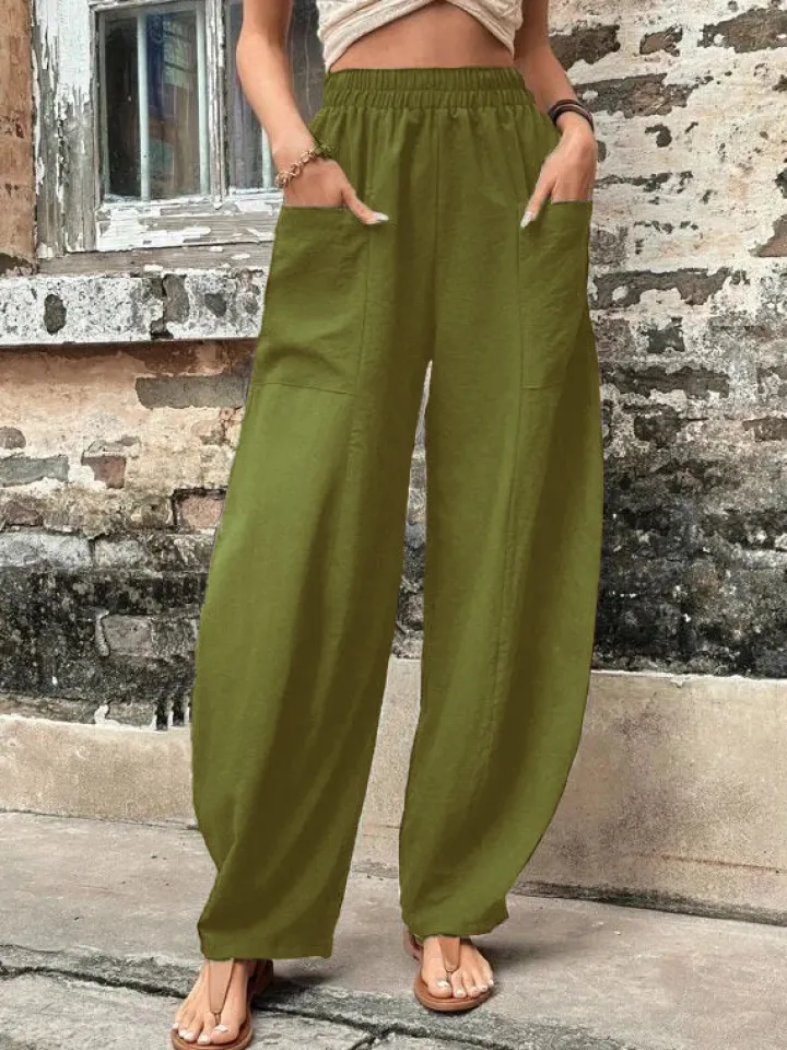 High Waisted Straight Leg Pants with Pockets