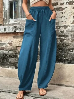 High Waisted Straight Leg Pants with Pockets