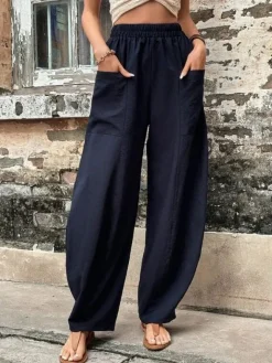 High Waisted Straight Leg Pants with Pockets