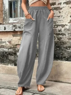 High Waisted Straight Leg Pants with Pockets