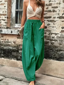 High Waisted Straight Leg Pants with Pockets