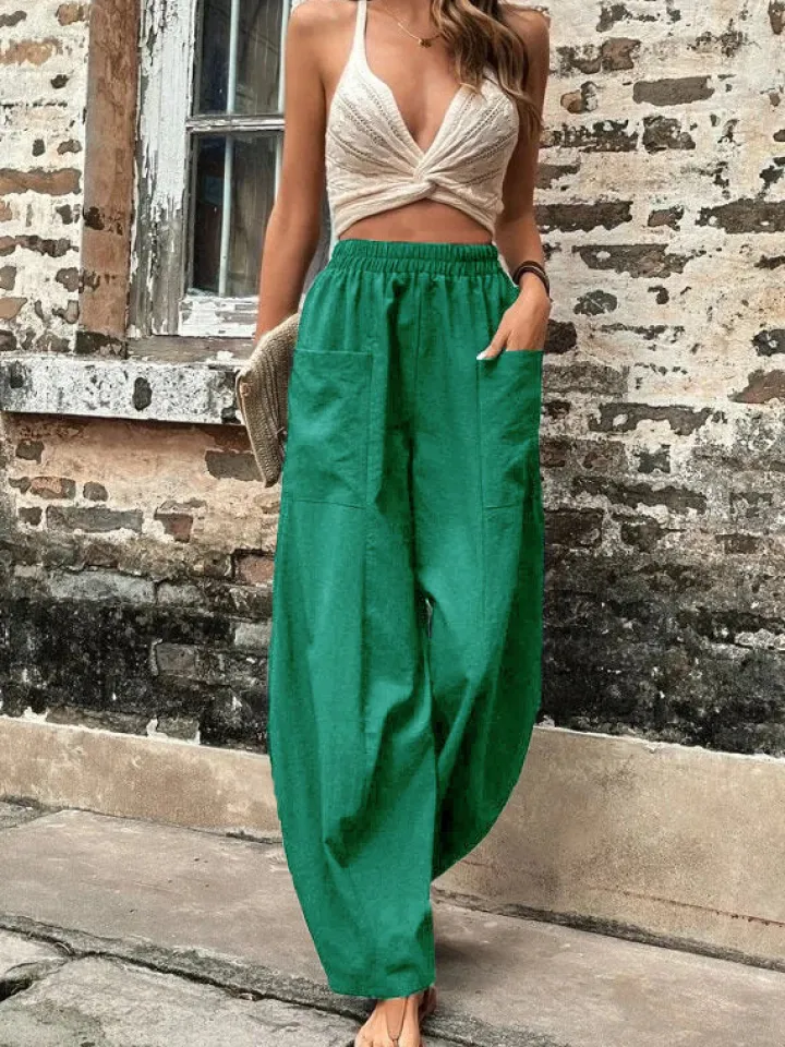 High Waisted Straight Leg Pants with Pockets