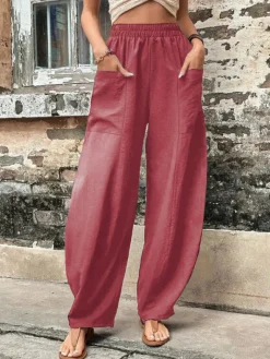 High Waisted Straight Leg Pants with Pockets