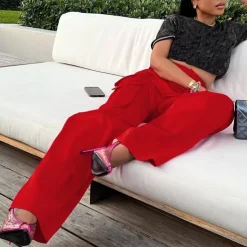 High Wasited Wide Leg Pants with Pockets