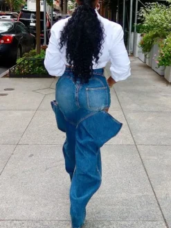 Hole Distressed Elastic Denim Jeans