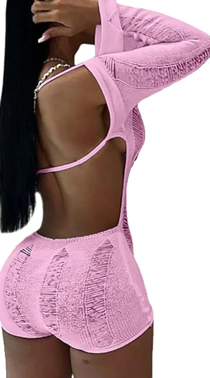 Hollow Out Backless Off Shoulder Bodycon Short Jumpsuit