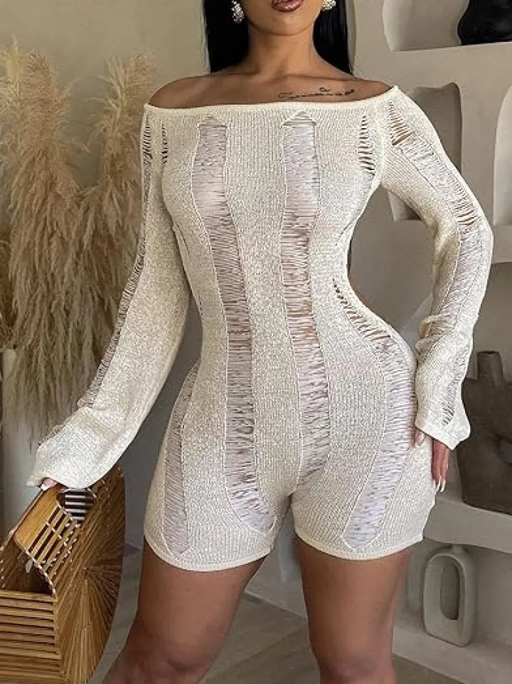 Hollow Out Backless Off Shoulder Bodycon Short Jumpsuit