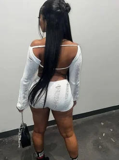 Hollow Out Backless Off Shoulder Bodycon Short Jumpsuit