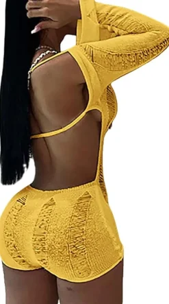 Hollow Out Backless Off Shoulder Bodycon Short Jumpsuit